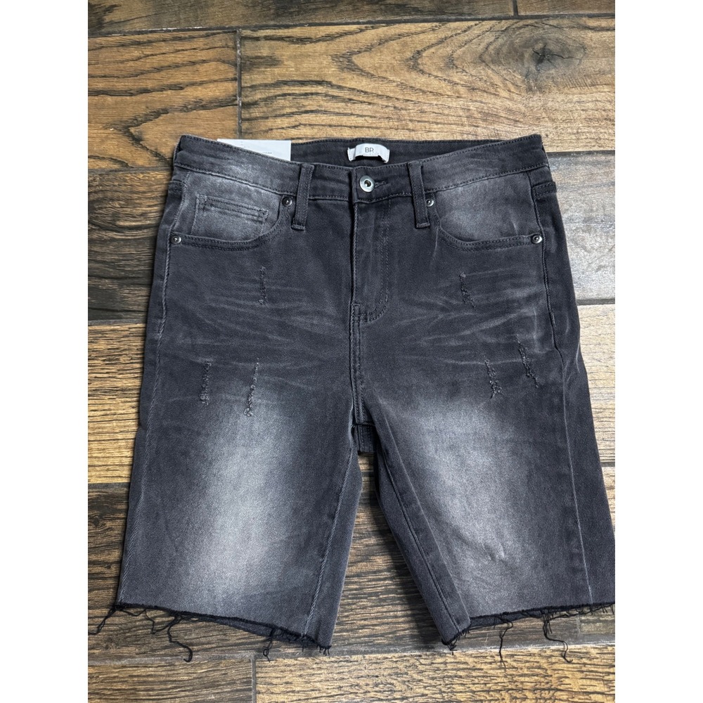 BP Slim High Waisted Frayed Hem Denim Shorts Faded Black Distressed Size 29 NEW